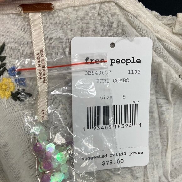 Nwt Free People‎ Full Bloom Ruffle Top Ecru Linen Size Small Crop Bohemian Boho - Picture 4 of 6